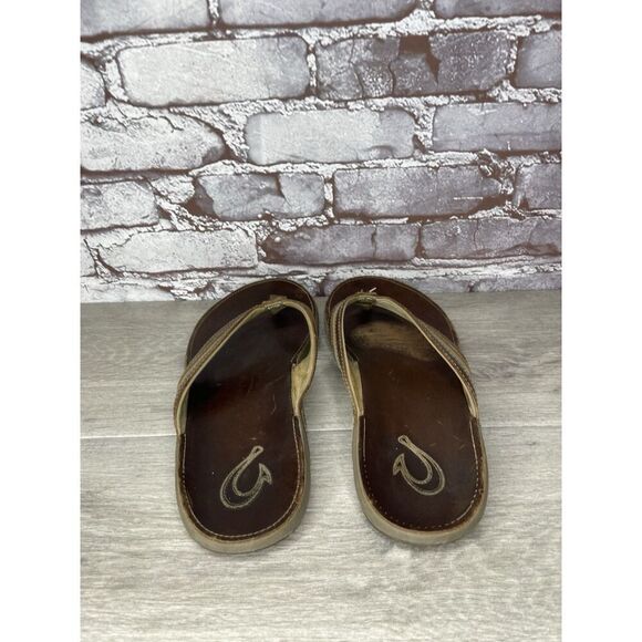 OLUKAI Ikoi Brown Leather Flip Flops Beach Sandals Men Sz 12M US/45EU 10360-1313 - Picture 11 of 16